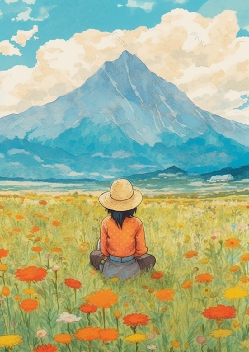 坐在草地上休息的女孩背影插画图片,插画/手绘图,插画/手绘图库,插画/手绘图下载,插画/手绘